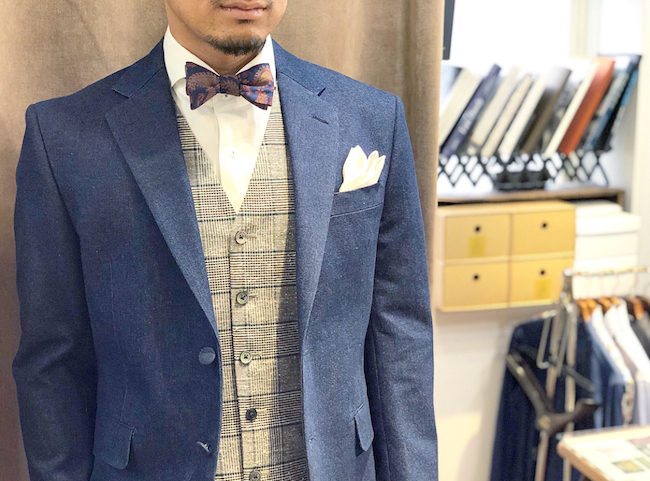 カジュアル新郎衣装,デニムチェックべスト