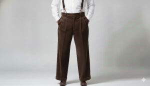 サスペンダースタイルのパンツ
