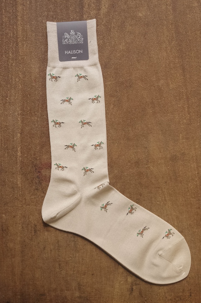 競走馬柄のソックス|ベージュ