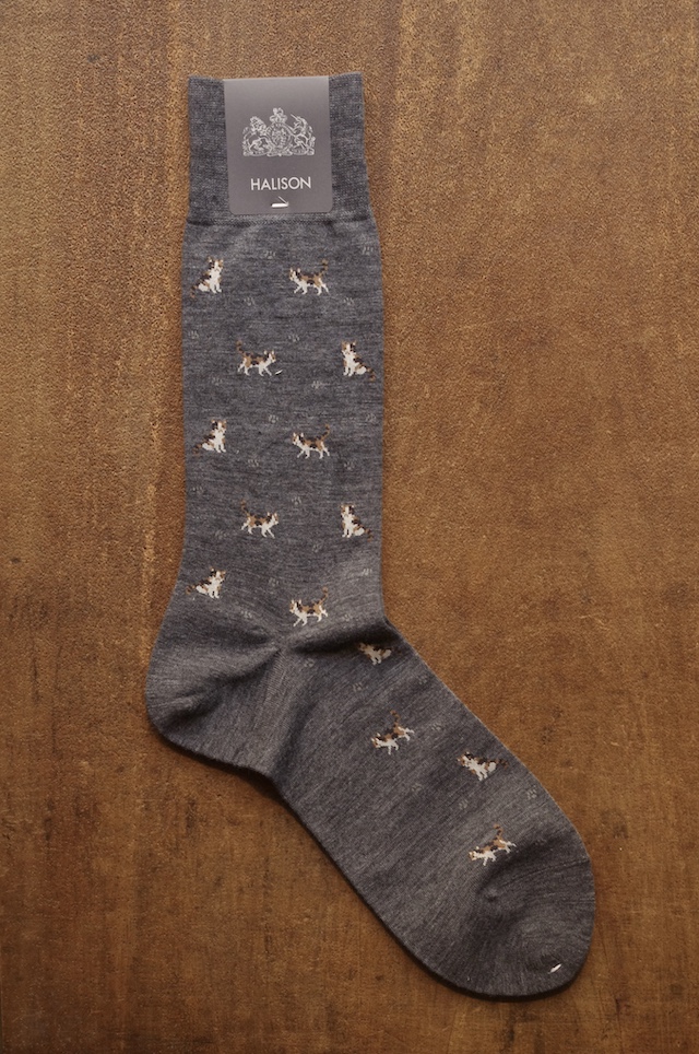 三毛猫柄のソックス|グレー