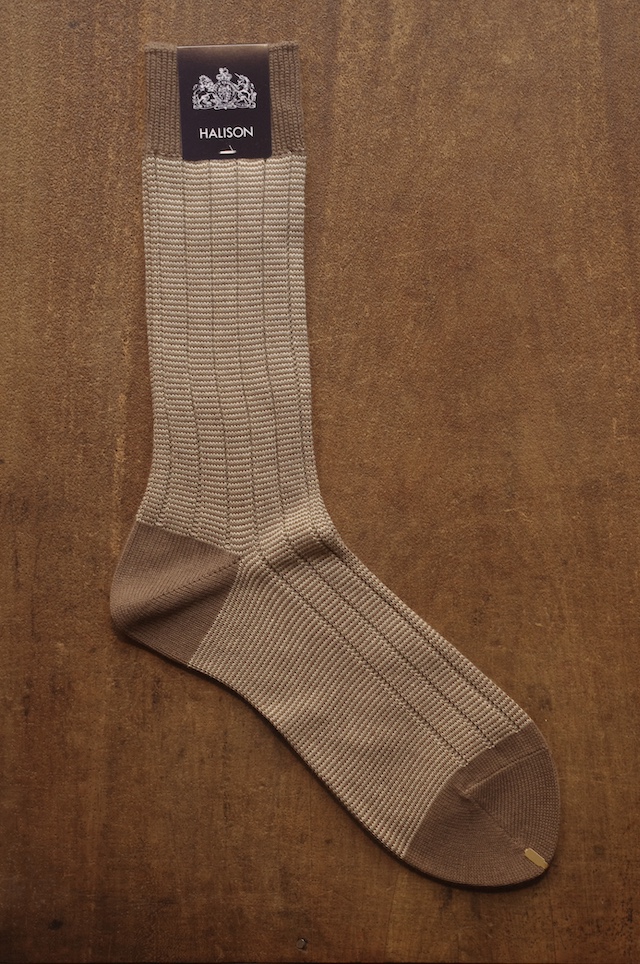 ワイドリブのソックス|ベージュ×ブラウン