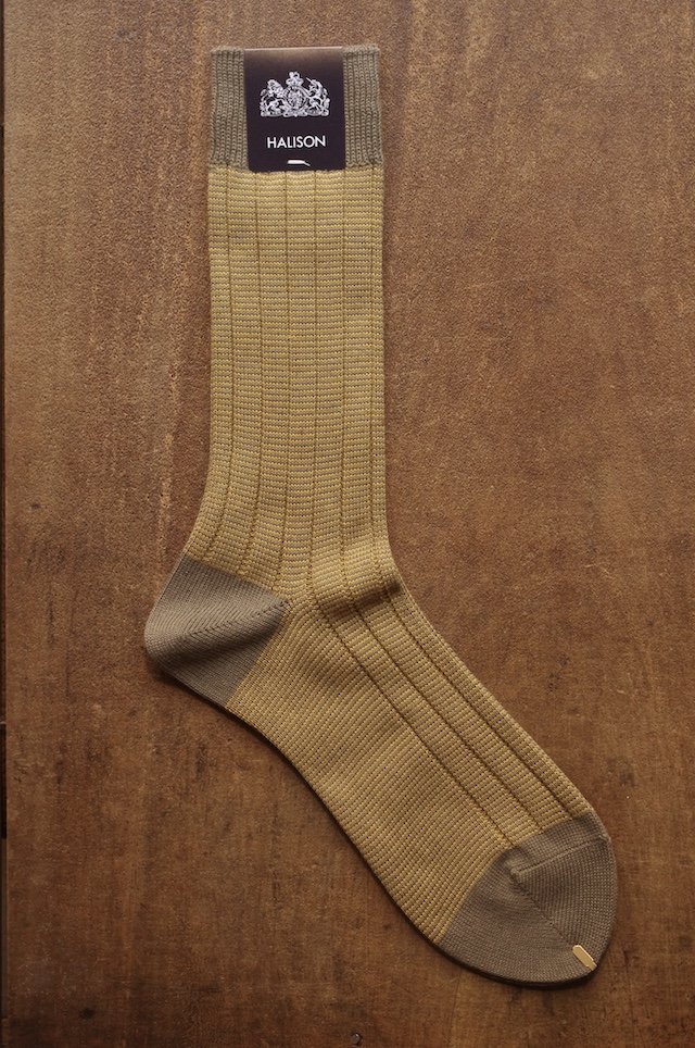ワイドリブのソックス|オリーブ×マスタード