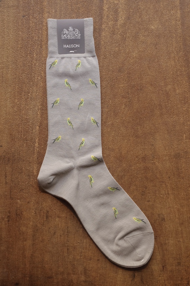 インコ柄のソックス|グレー