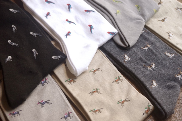 アニマル柄ソックス|インコ、三毛猫、競走馬