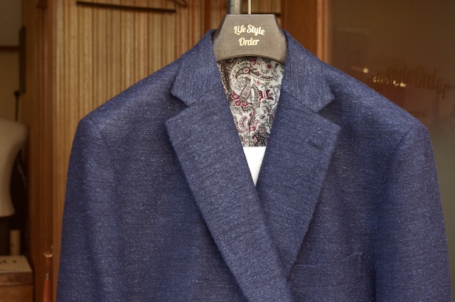 カジュアルなネイビージャケットのオーダーメイド｜ウールリネンシルク