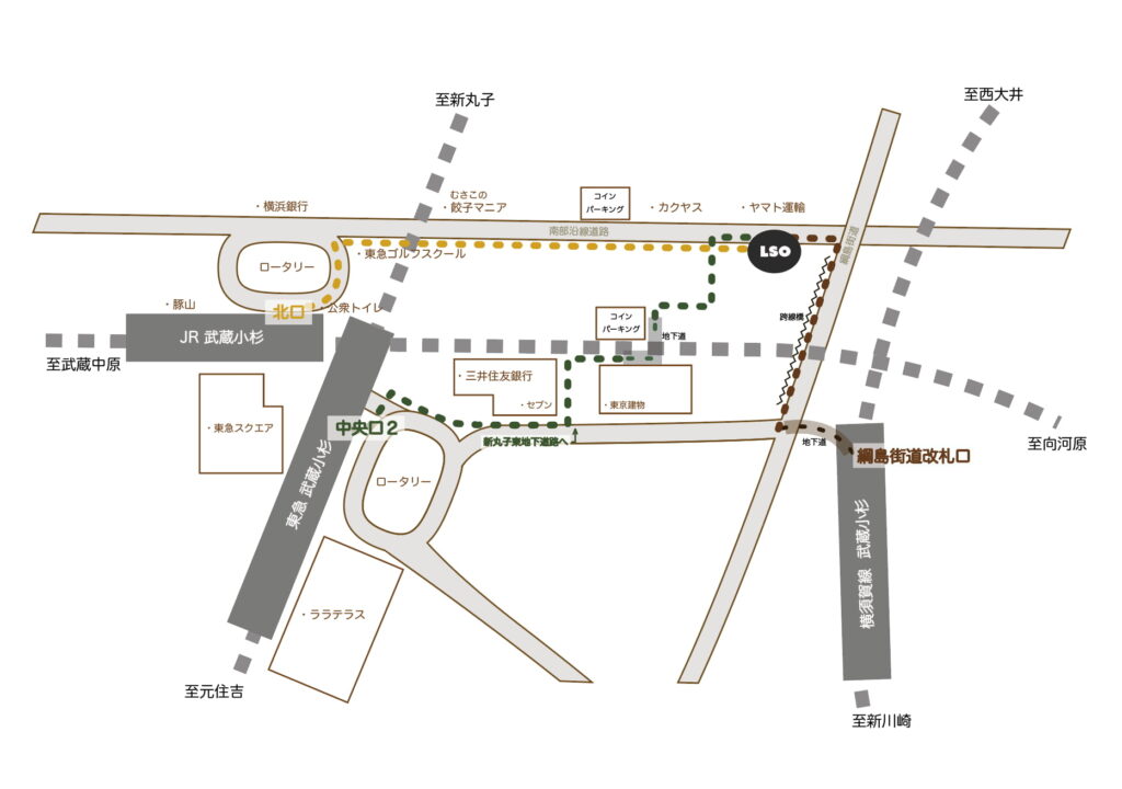 武蔵小杉駅からライフスタイルオーダーまでのルート一覧